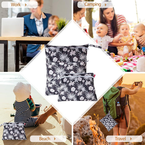 2 Damero Pcs Wet Dry Bag for Cloth Diaper, Swimsuit, Clothes, Water-Resistant Reusable Wet Bag for Travel, Exercise
