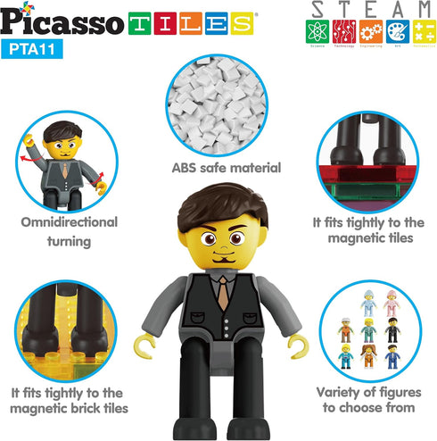 Picasso Toys 8 Piece Magnetic Action Figures Family Character Set for Building Block Tiles, Educational Kit