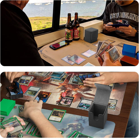 MTG Card Deck Box - Holds 100+ Single Sleeved Cards, Microfiber Lining, Leather Compatible with TCG (Vertical-Black)
