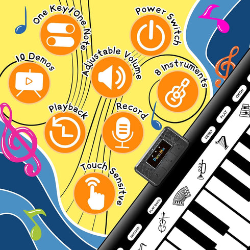 TWFRIC 6ft. Piano Mat with 24 Keys, 10 Demos, 8 Musical Instruments Sounds, 4 Play Modes, Giant Dance Floor