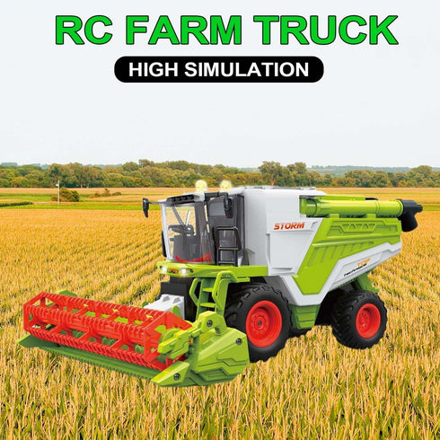 RC Farm Tractor Toy for Kids, 2.4G Remote Control Combine Harvester Truck with Sounds, Lights, 1:24 High Simulation