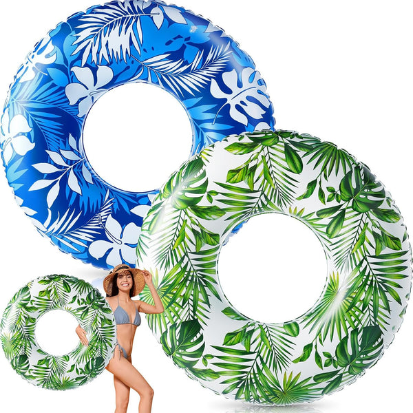 2 Pcs Large Inflatable Float Tube 47.24 Inches, Jumbo Tropical Leaves Pool Rings for Adults and Kids Summer Beach