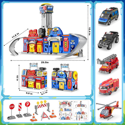 3 4 5 6 Playset 4 Cars,Helicopter,7 Ochido Boys Toys for Years Old,Large City Action Kit with Lights