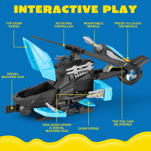 Playset XDUOYJOY Police Helicopter Toy with Vehicles, Fighter Jets, Airplane, SWAT Truck and Roadblocks, Police Rescue