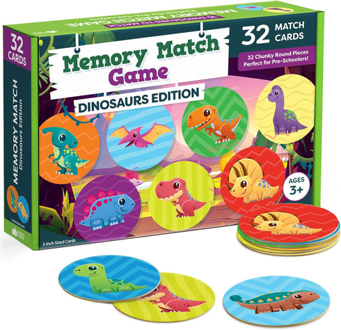 Matching Memory Game for Kids, 32pc Dinosaur Concentration Games for Preschoolers Ages 3-5