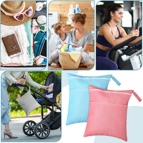 10 Pack Woanger Wet Dry Bags for Baby Cloth Diapers Waterproof Reusable Travel Bags with Two Zippered Pockets Pool