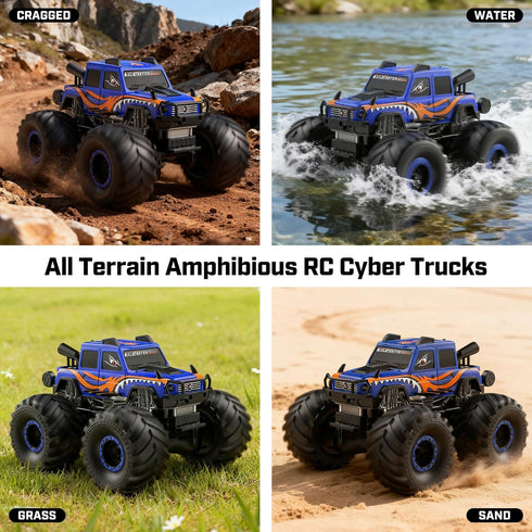 6+, 4X4 2.4GHz 1/18 WayEee Remote Control Car Toys for Kids RC Car Waterproof Monster Truck Toys, Amphibious Pickup