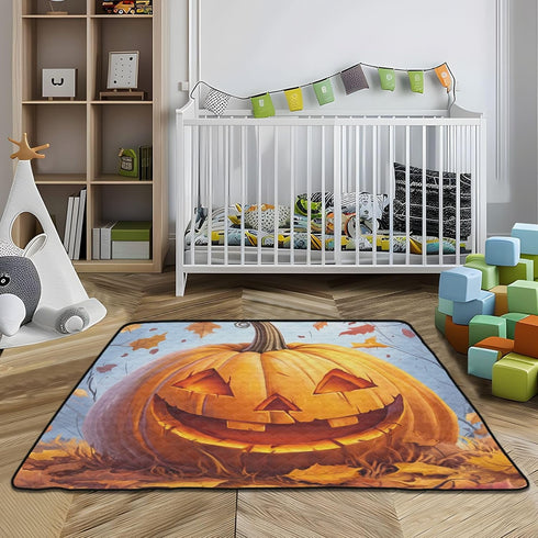 GuoChe Cozy 50'' 50'' Autumn Pumpkin Halloween Harvest Food Soft Thick Baby Activity Play Mat for Indoor Outdoor