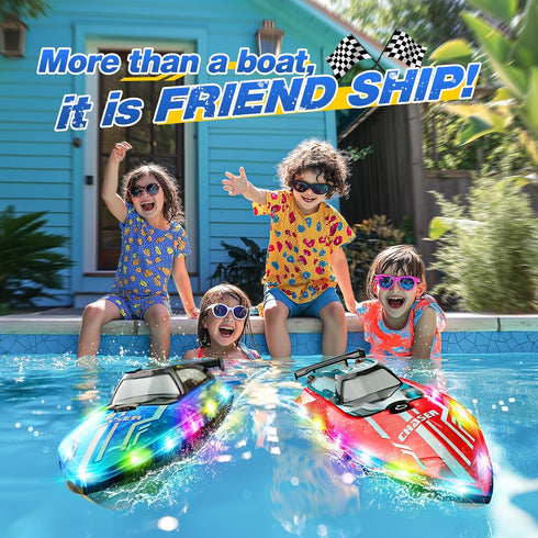 2.4Ghz 8-12,Toy JOI MEW RC Boat for Kids with LED Lights, Remote Control Racing Boats for Ages Water Boat for Pools