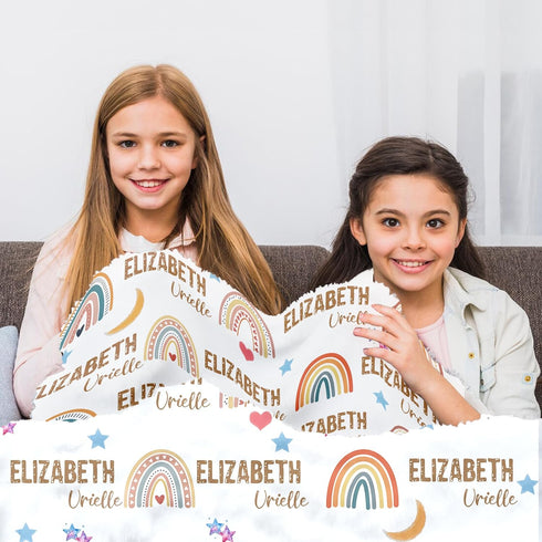 Personalized Baby Blanket with Name, Custom Baby Girl Blankets for Girls with Rainbow Decor, Name Blanket Newborn