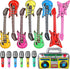 BBTO 15 Pcs Inflatable Rock Star Toy Set, 23.6 Inch Electric Guitar, Bass Guitar, Microphones & Boombox
