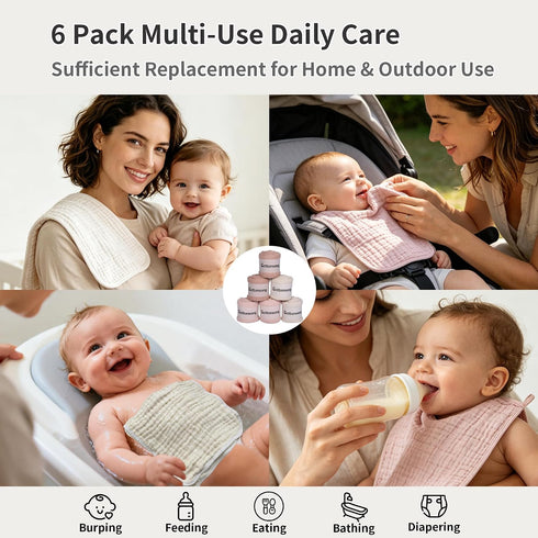 Cottonsong 6 Pack 6-Layer 19.69 11.81 Inches, Newborn Sensitive Skin Burp Cloths, Pure Cotton, Ultra Absorbent Morandi