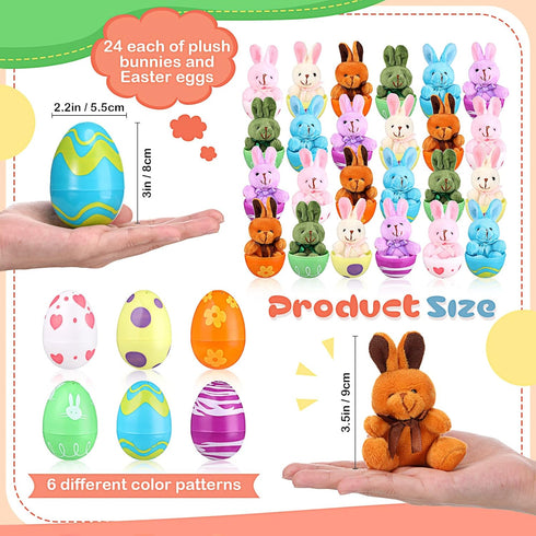 Sumind 48 Pieces Prefilled Easter Eggs with Plush Animals, 3 Inch Plastic Eggs for Easter Party Hunt Game