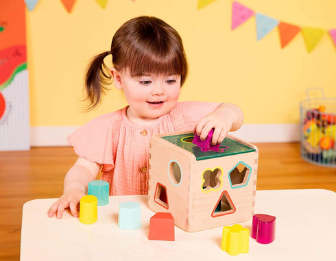 B. toys Wonder Cube, Developmental Toy Wooden Shape Sorter for Toddlers, Kids 18 Months +