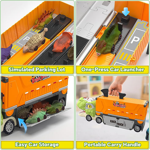 3-5, Set 8 3 4 5 6 7 Dinosaur Carrier Truck Race Track Toys for Kids Large Toy Cars Track with Small Dinosaur Cars