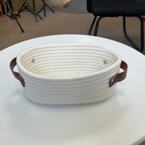 ABenkle Small Woven Basket, Mini Cotton Rope Storage Basket, Oval Decorative Toy Basket for Nursery, 9.4"