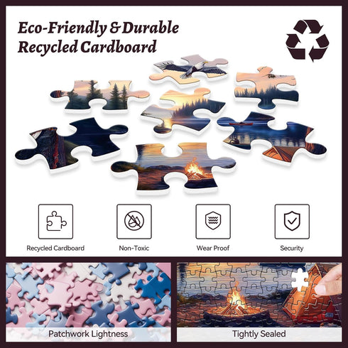 HQXXJW 500 Sunset 500 (20.5" 15") Piece Jigsaw Puzzle for Adults Peaceful Lake with Eagles and Campfire | Nature