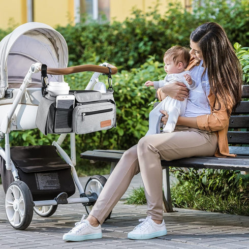 Momcozy Universal Stroller Organizer with Insulated Cup Holder Detachable Phone Bag & Shoulder Strap, Fits for Stroller