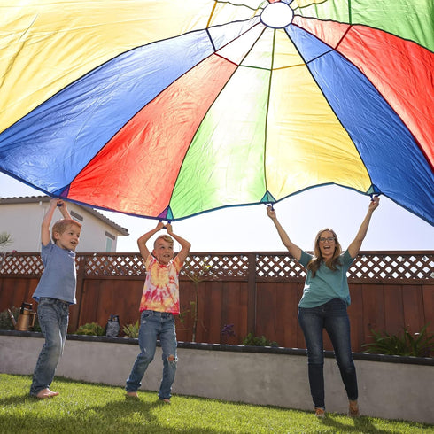 Excellerations 12-Foot Rainbow Play Parachute for Kids with 12 Handles - Fun Gym Toy