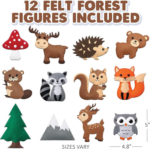 Set 12 4-12 Kids Woodland Animal Felt Sewing Kit, Educational Kids/Girls Crafts, Stuffed Animal Craft with Characters