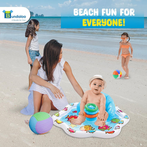 Bundaloo Inflatable Infant Pool Splash Mat with Backrest & Stackable Ring Toys - Summer Fun Activity for Baby Toddlers