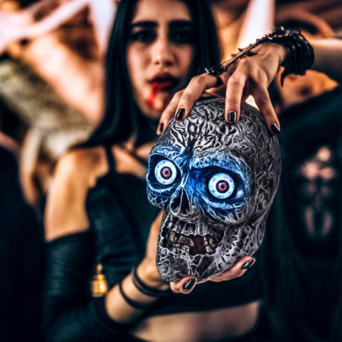 Sound Activated Skull with Light Up Eyes and Creepy Sounds, Halloween Party Prop Decoration