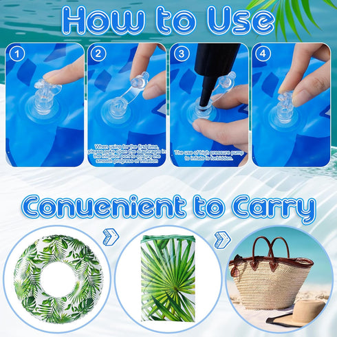 2 Pcs Large Inflatable Float Tube 47.24 Inches, Jumbo Tropical Leaves Pool Rings for Adults and Kids Summer Beach
