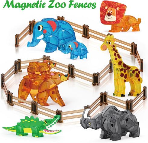 18pcs Oriate Farm Animals Fences Magnetic Tiles, Magnet Fencing Compatible Garden Farming Zoo Dinosaur, Kids Magnetic