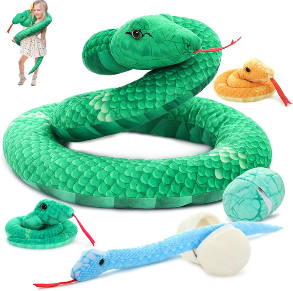 MorisMos Giant Snake Stuffed Animal Mommy with Babies & Eggs,Realistic Stuffed Snake