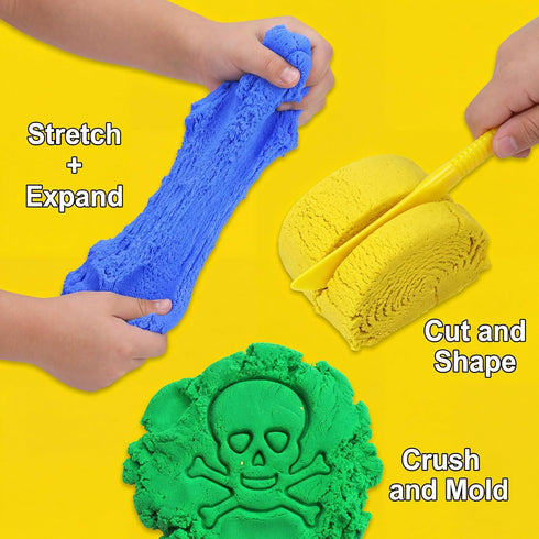3+ Carolart Pirate Stretchy Cloud Sand,Blue & Green & Yellow Play Sand,Treasure Chest with Sensory