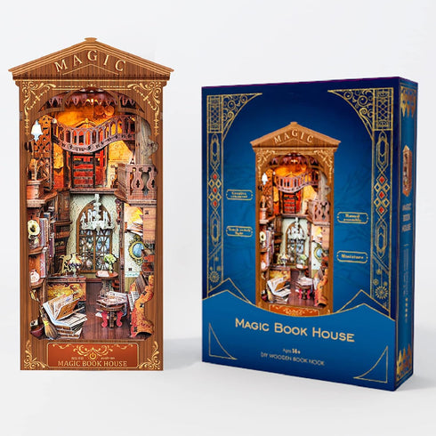 DIY Book Nook Kit by Spilay, Dollhouse Bookshelf Insert Decor Alley, Handmade Crafts Gifts with LED