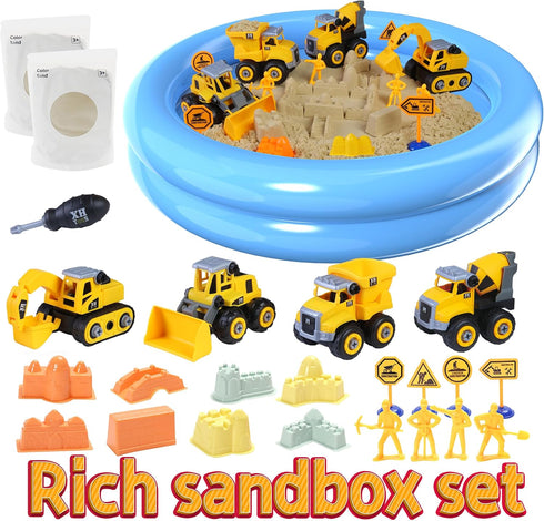 YIDESTARS Kit,2.2lbs W/4 Trucks,1 Sandbox,8 Signs,8 2-8 Play Construction Sand Magic Sand Large Take Apart Construction