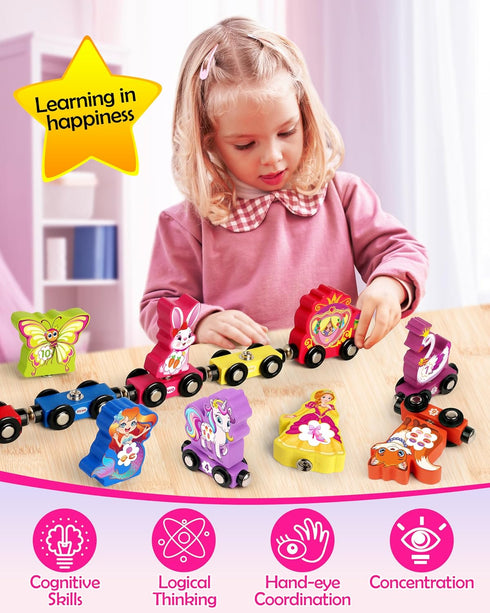 Helsort Set Ages3-5, Wooden Number Train for Toddlers, Magnetic Unicorn Trains Toys, Numbers Matching Game for Toddler