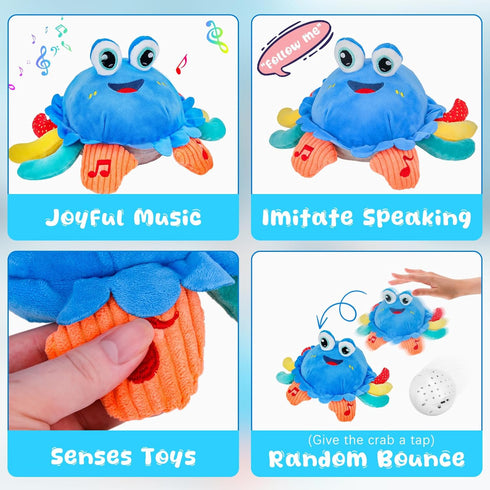 1 6-12 Tummy Baby Toys Year Old Month Time Toys Crawling Musical Crab Plush Toy Dancing Walking Moving Bouncing Sensory