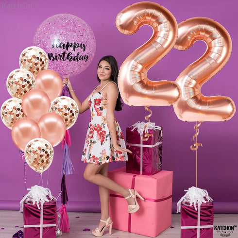 KatchOn, Rose Gold 22 Number Balloons - 40 Inch Foil Number Balloon for 22 Birthday Party Decorations