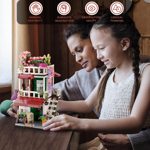 Flower Shop Building Set - Simulation Mini House Educational Creative Toy for Kids Aged 8+, 953 Pieces Micro Block Kit