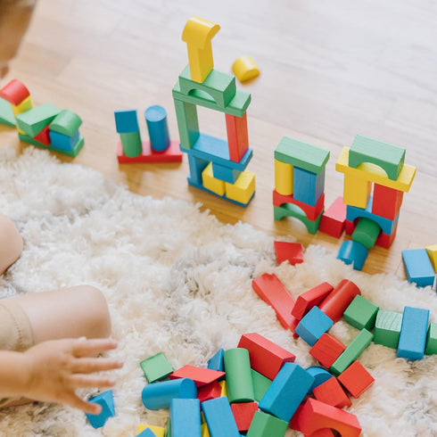 Melissa & Doug Wooden Building Blocks Set - 100 Blocks in 4 Colors and 9 Shapes, FSC Certified for Kids