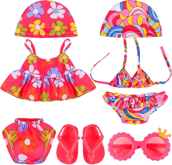 Kajaia 8 Pcs Doll Swimsuit, 18 Inch Doll Clothes and Accessories, Bikini, Dress, Flip Flops, Hat Outfit