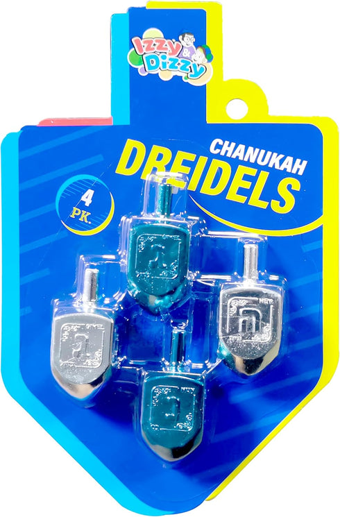 Hanukkah Dreidels - Metallic Blue and Silver Dreidel, 4 Pack Medium