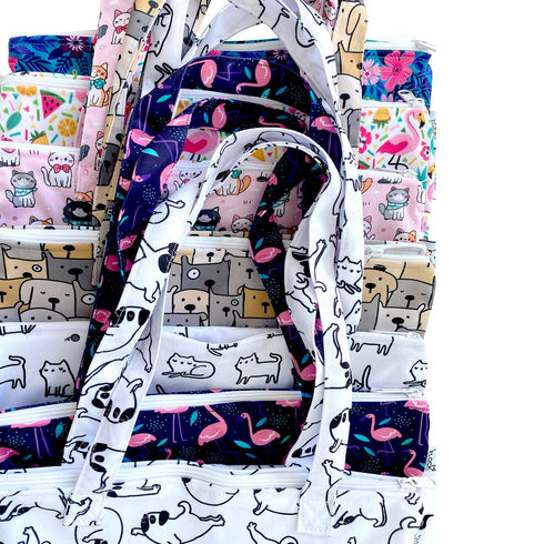 2PCS FLOCK THREE Bundle Wet Dry Bag Waterproof Tote Reusable Wet Clothes Baby Diapers Stroller Swimsuit Travel Small