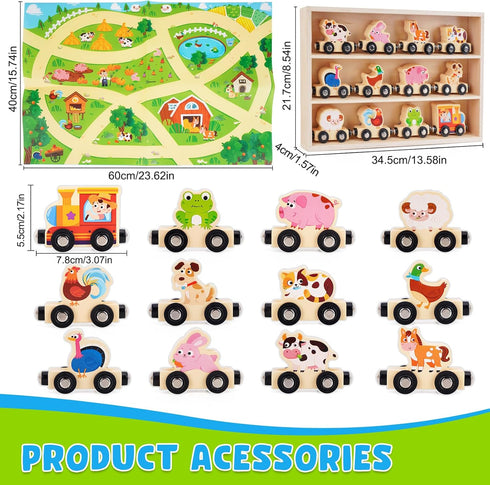 1 2 3 12 1st 2nd Montessori Wooden Train Toy for Years Old Toddlers | Magnetic Animals Train Kids Box, STEM Educational