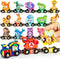 Helsort Wooden Alphabet Train Set for Toddlers Magnetic ABC Train with Snap-Connection, Animal-Themed