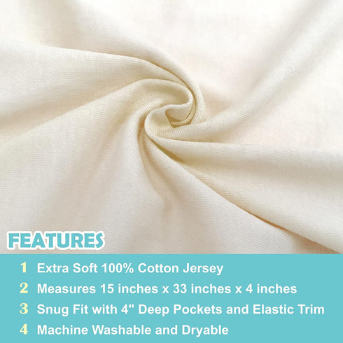 American Baby Company 15" x 33" Fitted Bassinet Sheet, 100% Natural Cotton Jersey Knit, Cream, Soft Breathable by American Baby Company