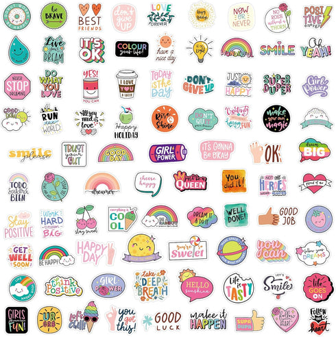 YAMIOW 160pcs Cute Positive Words Stickers, VSCO Trendy Waterproof Vinyl Stickers for Kids, Teens, and Adults