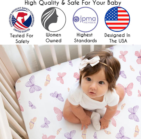 Sweet Jojo Designs Baby Fitted Mini Crib Sheet (Pink/Purple Shabby Chic Butterfly) for Girls, Newborn/Infant Nursery