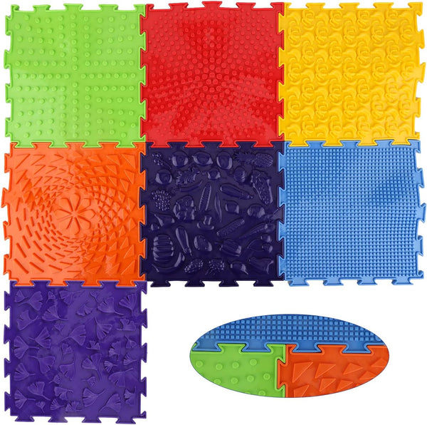 SAVITA 7pcs Sensory Floor Mats, Fun Rainbow Set of Sensory Mat Assorted Pattern