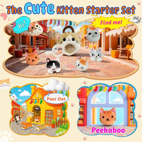 hittaty Set 6 Playset Cat Stuffed Animal House- Plush Kitten Toy with Soft Cats Interactive & Portable Plush House