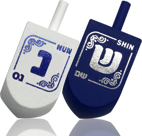 Izzy 'n' Dizzy Extra Large Blue and White Wooden Dreidels - Hanukkah Dreidel 2 Pack