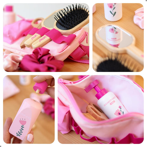 Playset 17 3 4 5 6 UMU Wooden Hair Salon Pcs Pretend Hairdressing Toy with Hair Dryer Straightener Mirror Comb