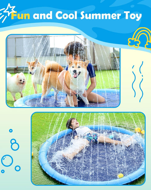 97" Summer Peteast Splash Pad for Dogs & Kids, Anti-Slip Doggie Splash Pad, Thicken Sprinkler Pool Outdoor Water Toys
